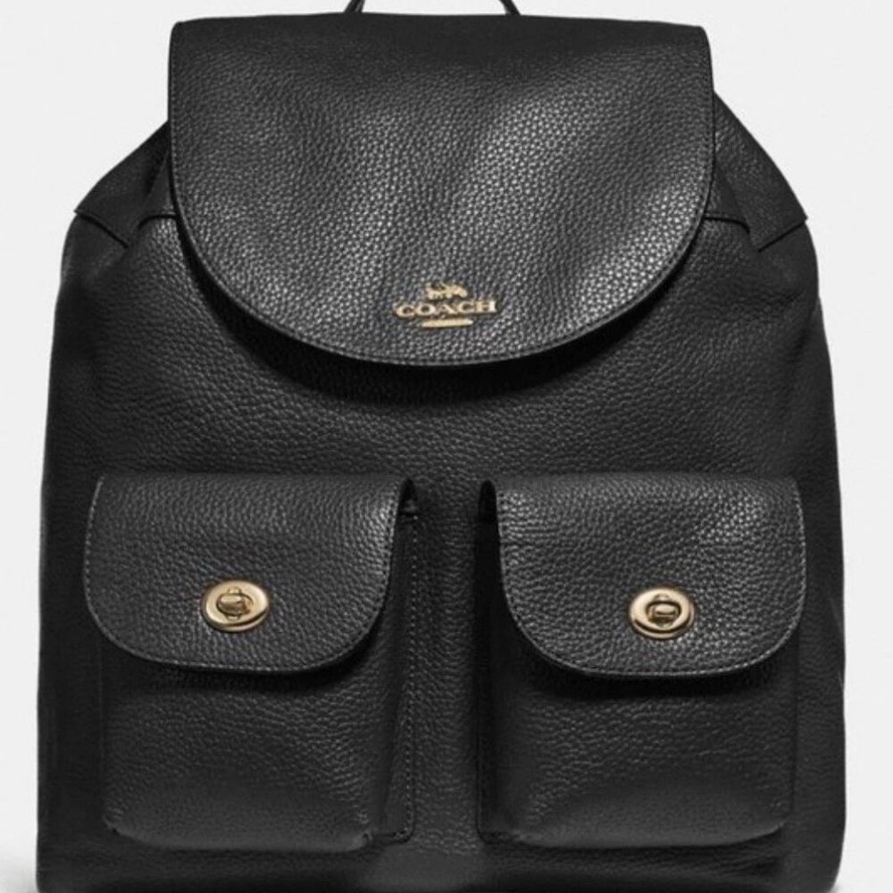 COACH F37410 BILLIE BACKPACK BLACK PEBBLED LEATHER GOLD TRIM - Picture 3 of 13
